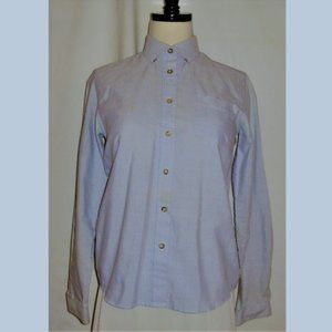 button-down blouse with breast pocket. Pink-striped light blue. Sz 5